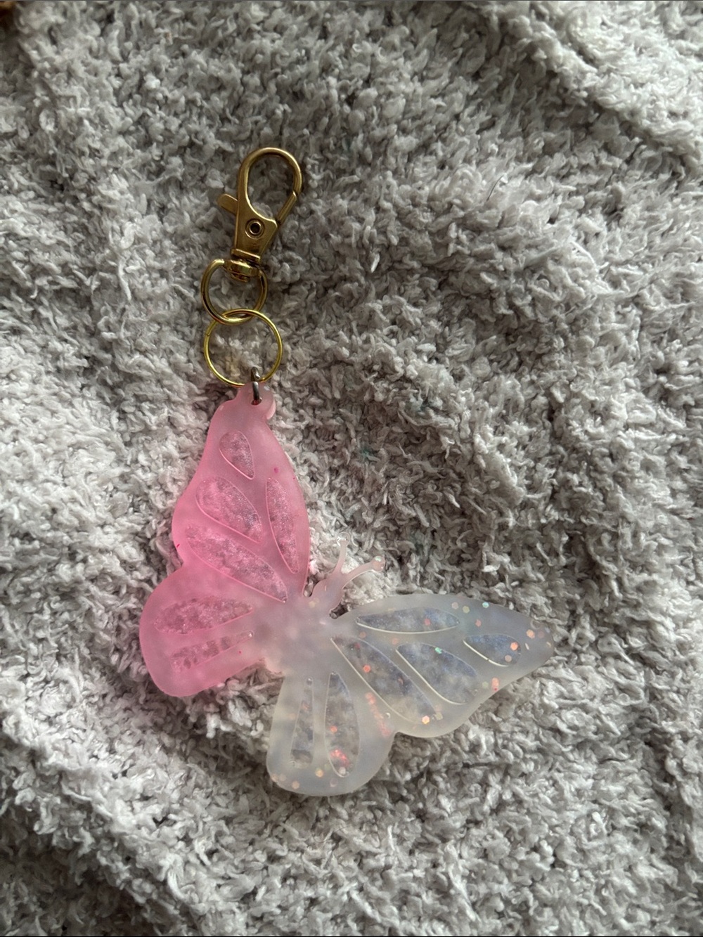 Pink and White Butterfly Keychain/pendant (handmade) with lobster clasp
